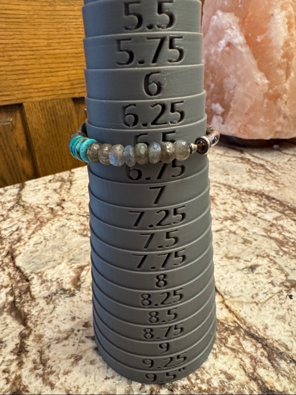 SUNDANCE stretch bracelet sterling silver, labradorite, turquoise and garnet.